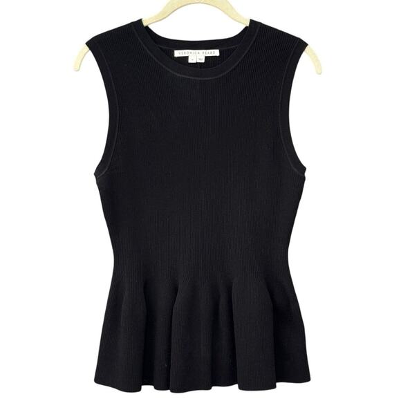 VERONICA BEARD Arago ribbed-knit peplum black top Size M - Picture 1 of 10